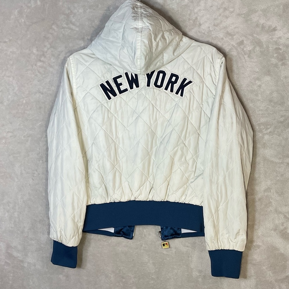 Vtg GIII Carl Banks Yankees Satin Reversible Hooded Bomber Jacket M MLB - Picture 8 of 10